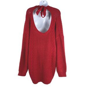 Torrid Sweater 4X Red Cable Heart Red Long‎ Sleeve Tie Back Acrylic NWT FS-1163